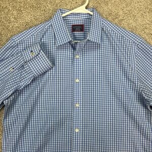 UNTUCKit Medium Blue Gingham Check‎ Wrinkle Free Cotton Mens Button Down Shirt